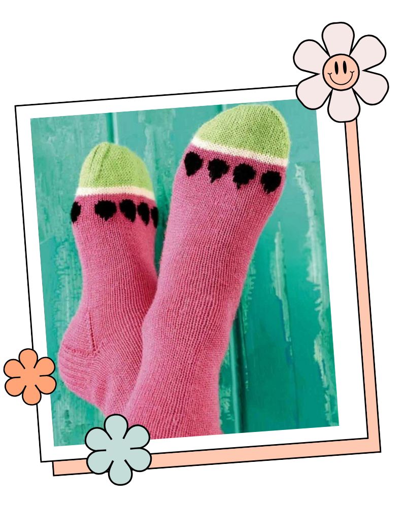 Watermelon Socks, Adult Melon Sock Knitting Pattern PDF download - SocksJane Burns Designs