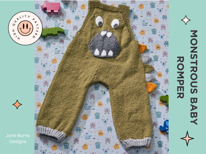 monster dinosaur romper baby knitting pattern jane burns