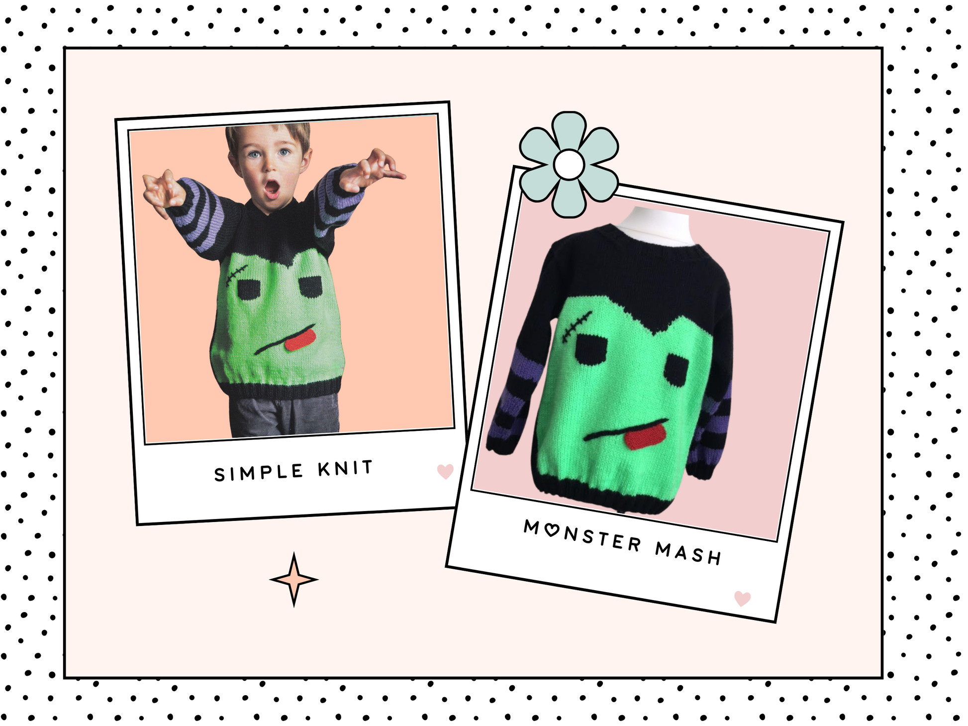 monster frankenstein jumper knitting pattern for kids, children, boys, girls, knitted jumper halloween, jane burns