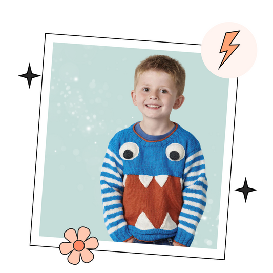 Monstrous, Fun Kids Simple Applique Monster Sweater - Knitting Pattern