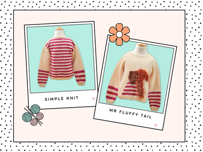 mr fluffy tail childs squirrel pullover jumper knitting pattern jane burns