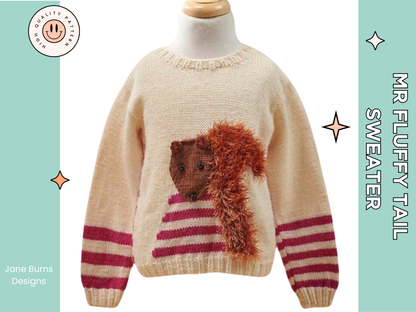 mr fluffy tail childs squirrel pullover jumper knitting pattern jane burns