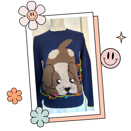 Naughty Pup, Adult Intarsia Dog Christmas Jumper - Knitting Pattern