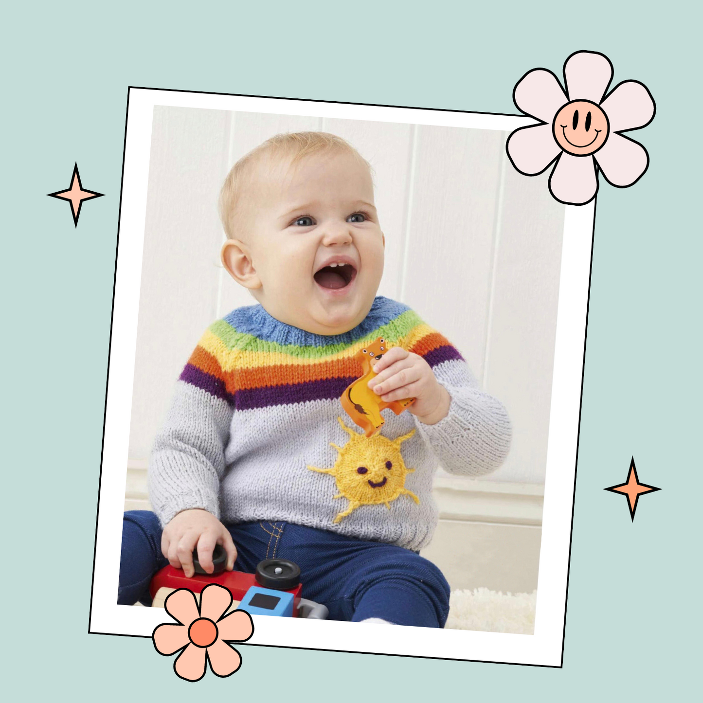 Over the Rainbow Simple Seamless Baby Sweater Knitting Pattern