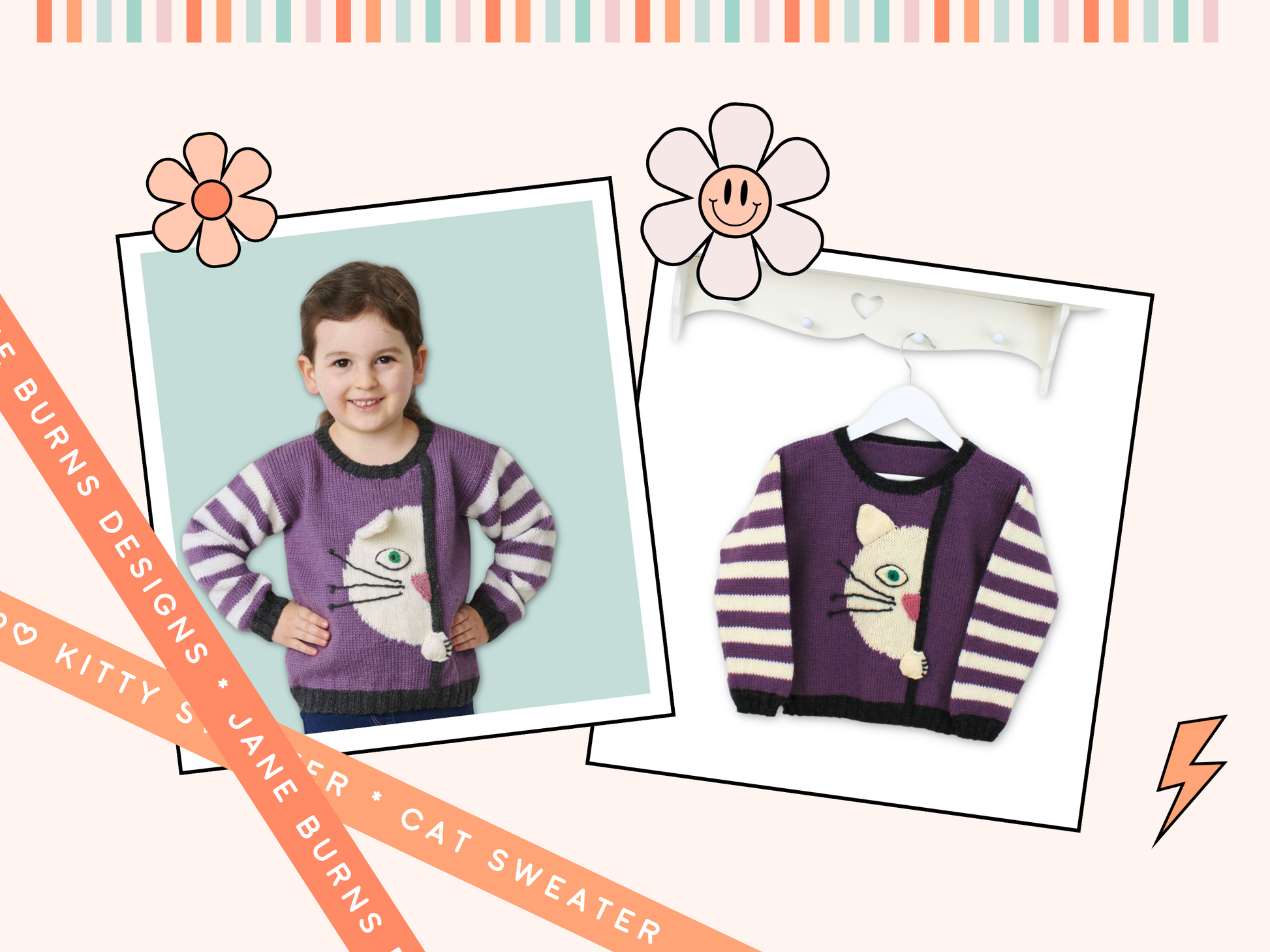 Peek a Boo Kitty Sweater Simple Kids Intarsia Cat Jumper Knitting P Jane Burns Designs