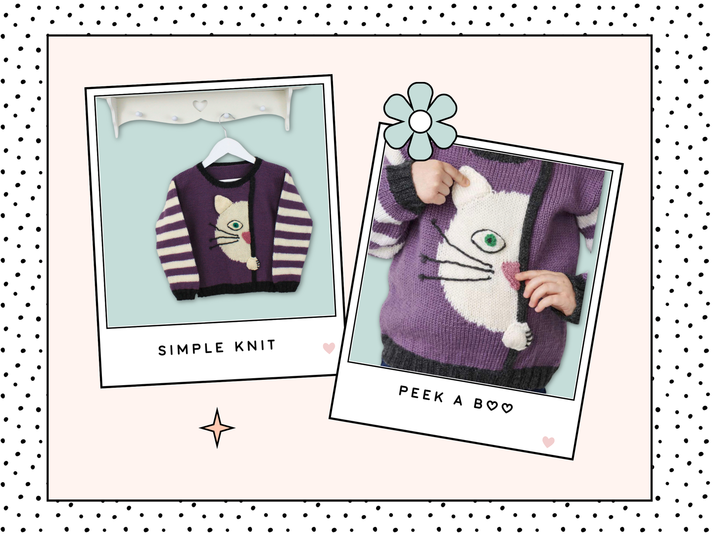 Peek a Boo Kitty Sweater, Simple Kids Intarsia Cat Jumper - Knitting Pattern