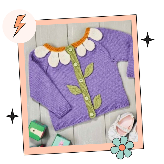 Blooming Petals, Childs Simple Seamless Flower Cardigan - Knitting Pattern