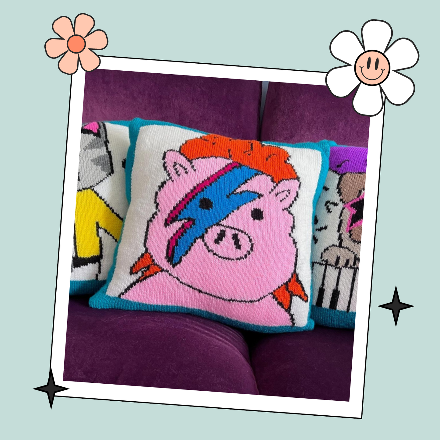 Piggy Stardust, Funny Music Pun Intarsia Cushion - Knitting Pattern