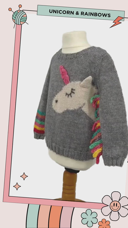 Unicorn & Rainbows KIDS Sweater Pattern, Intarsia Unicorn Jumper - Knitting Pattern