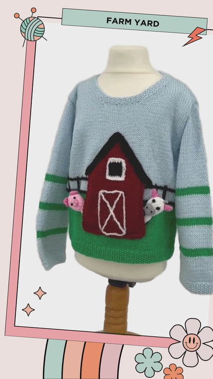 Barnyard Pals, Kids Farmyard Sweater & Finger Puppets - Kniting Pattern