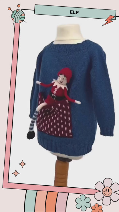 There is an Elf in my Chimney Sweater, Kids Christmas Jumper - Knitting Pattern