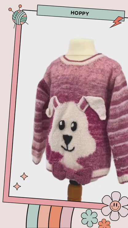 Bunny Hop, Kids Intarsia Rabbit Easter Sweater - Knitting Pattern