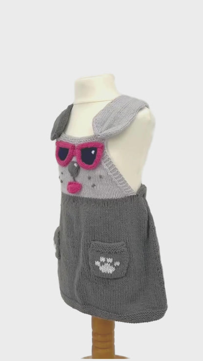 Peppy Puppy Pinafore Dress, Baby & Toddler Dog Themed Dress - Knitting Pattern