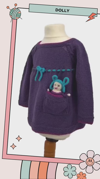 Dolly in my Pocket, Girls Seamless Dress Pattern with Doll - Knitting Pattern