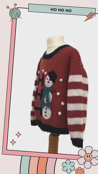 Snow Business, Kids Christmas Snowman Sweater - Knitting Pattern