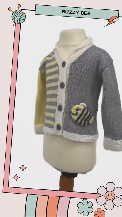 Bee Happy, Simple Baby Cardigan with Bee Motif - Knitting Pattern