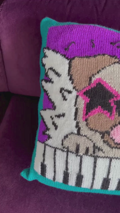 Elton Bone, Pug Dog Music Pun Cushion - Knitting Pattern