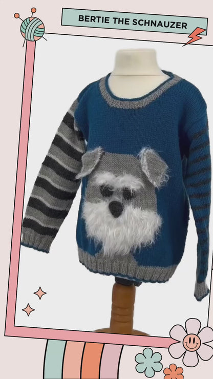 Bertie the Schnauzer. Kids Intarsia Dog Sweater - Knitting Pattern