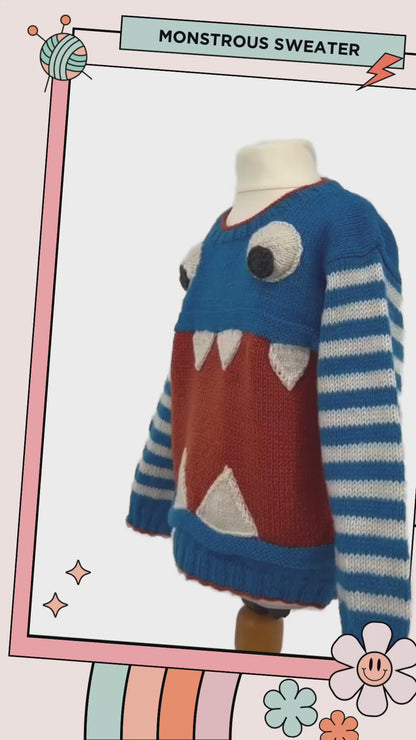 Monstrous, Fun Kids Simple Applique Monster Sweater - Knitting Pattern