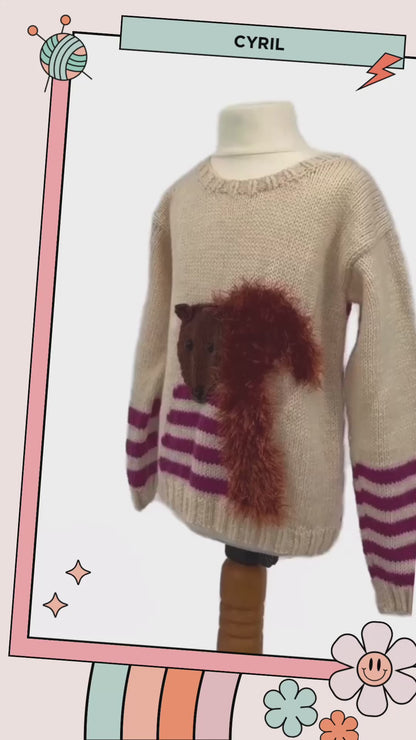 Mr Fluffy Tail Kids Squirrel Sweater - Childs Jumper Knitting Pattern