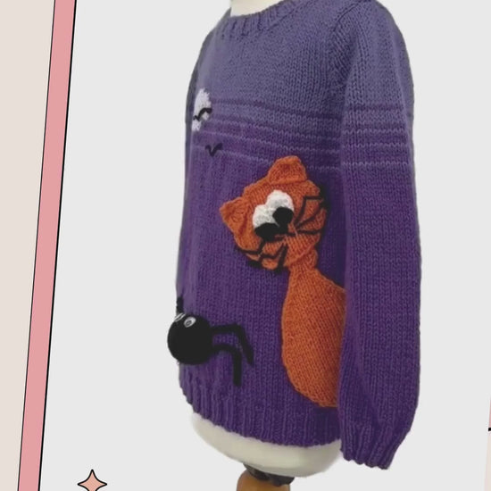 scaredy cat spooky spider halloween jumper jane burns simple kids sweater knitting pattern