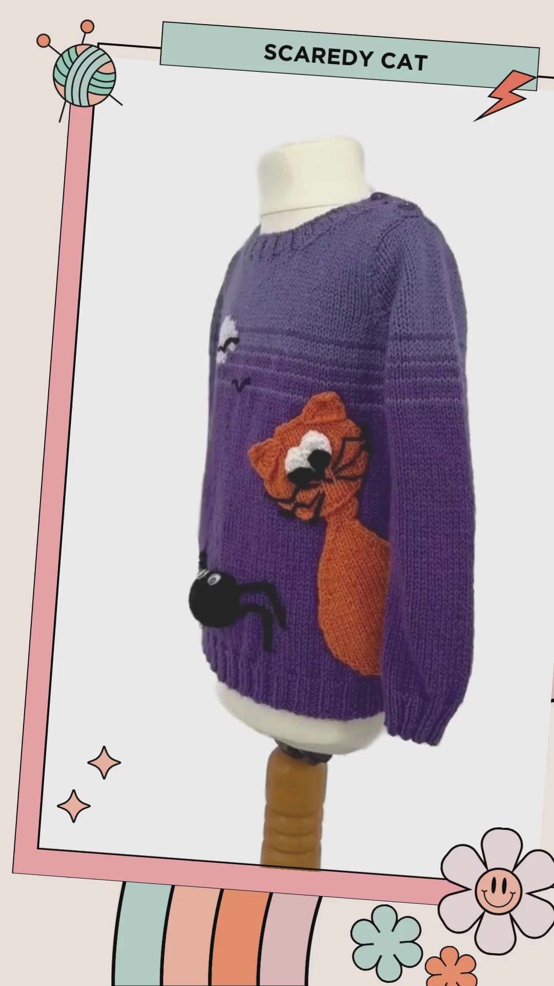 scaredy cat spooky spider halloween jumper jane burns simple kids sweater knitting pattern