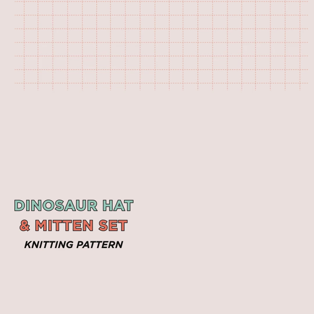 Dinosaur trapper hat and fingerless mittens knitting pattern for children, DK yarn, sizes 1 to 11 years