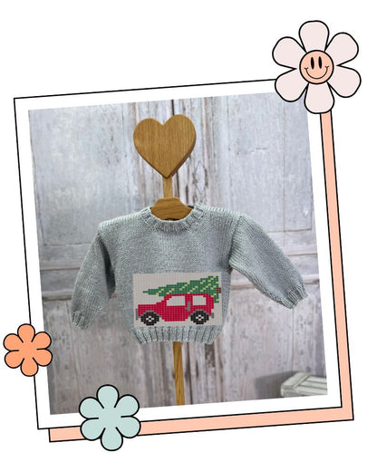 Christmas car knitting chart for baby jumper, part of the Blank Canvas design your own baby sweater collection by Jane Burns