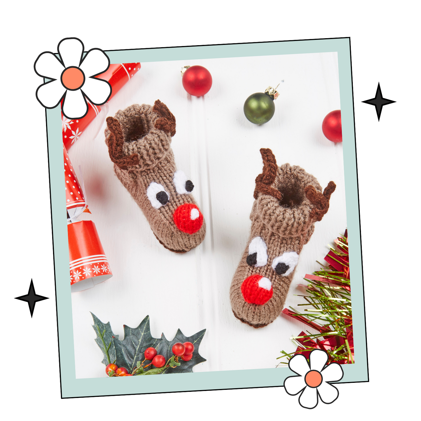 Reindeer Baby Booties, Christmas Shoes - Knitting Pattern