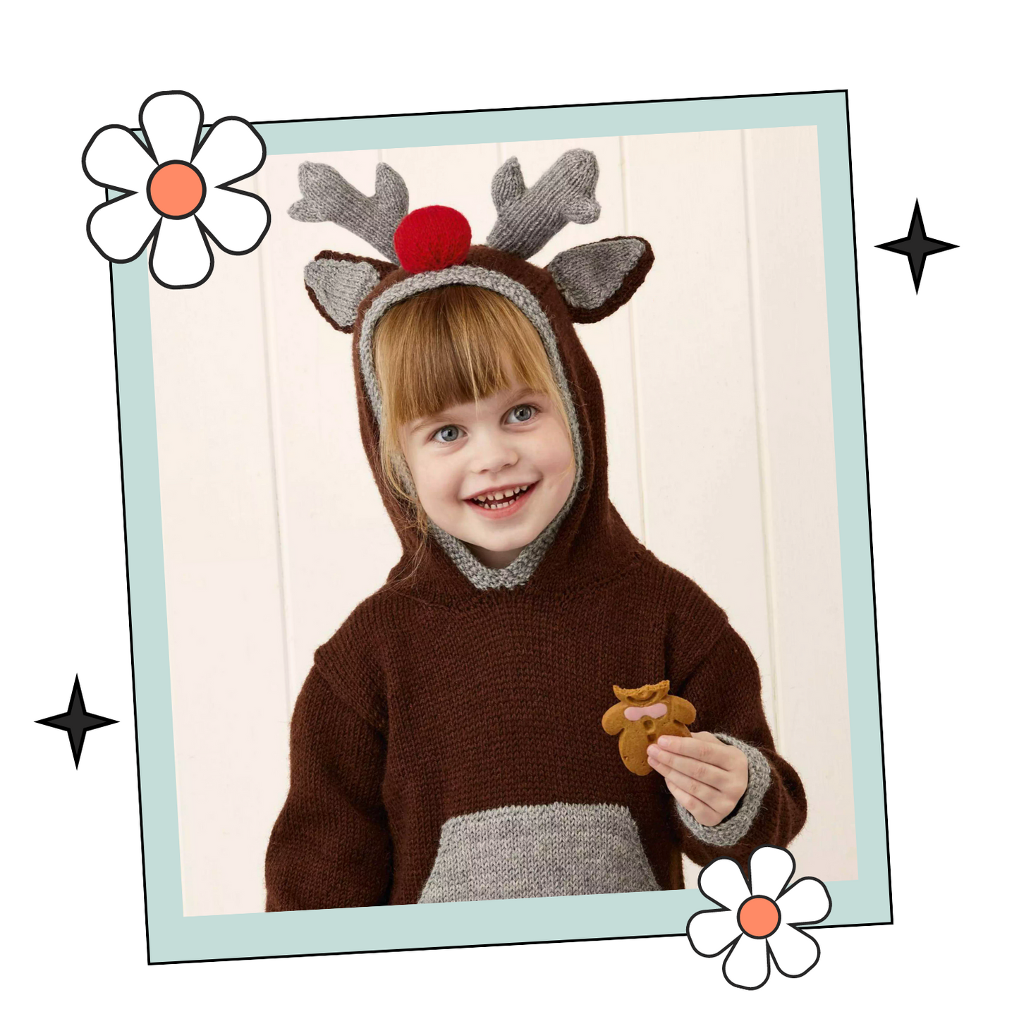 Rudolph the Reindeer Hoodie, Kids Christmas Hooded Sweater - Knitting Pattern