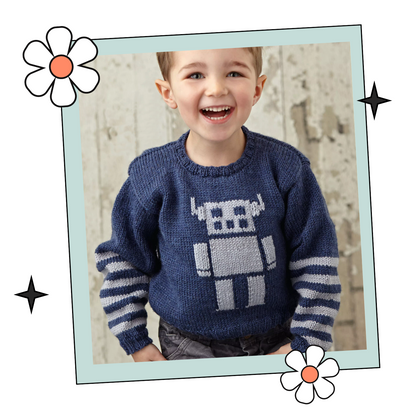 The Robot, Kids Intarsia Robot Jumper - Knitting Pattern