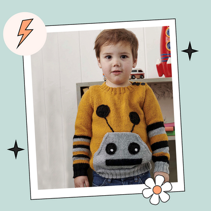 Robot Pocket Sweater, Kids Simple Robot Pocket Jumper - Knitting Pattern