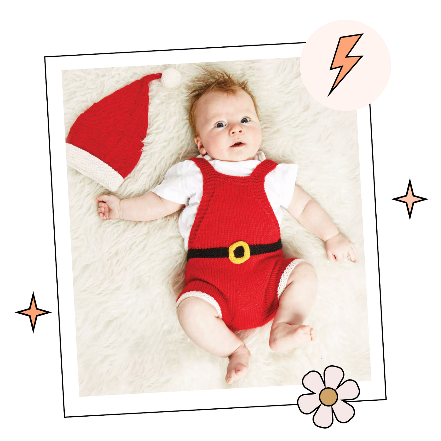 Santa Claus, Baby Christmas Romper & Hat Set - Knitting Pattern