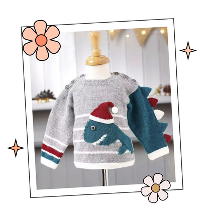 Santa Saurus Sweater Baby Christmas Dinosaur Jumper Knitting Pattern K Jane Burns Designs