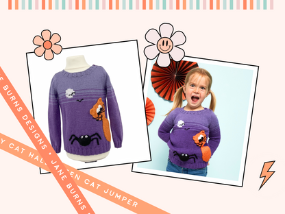 scaredy cat spooky spider halloween jumper jane burns simple kids sweater knitting pattern