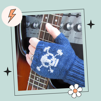 Bones, Beaded or Embroidered Skull Fingerless Mittens - Knitting Pattern