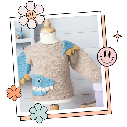 Snappy Dresser Crocodile Sweater, Simple Applique Baby Jumper - Knitting Pattern