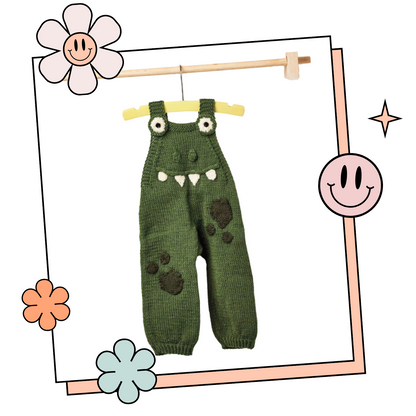 Snappy Dresser Romper, Baby Crocodile Monster Dungarees - Knitting Pattern