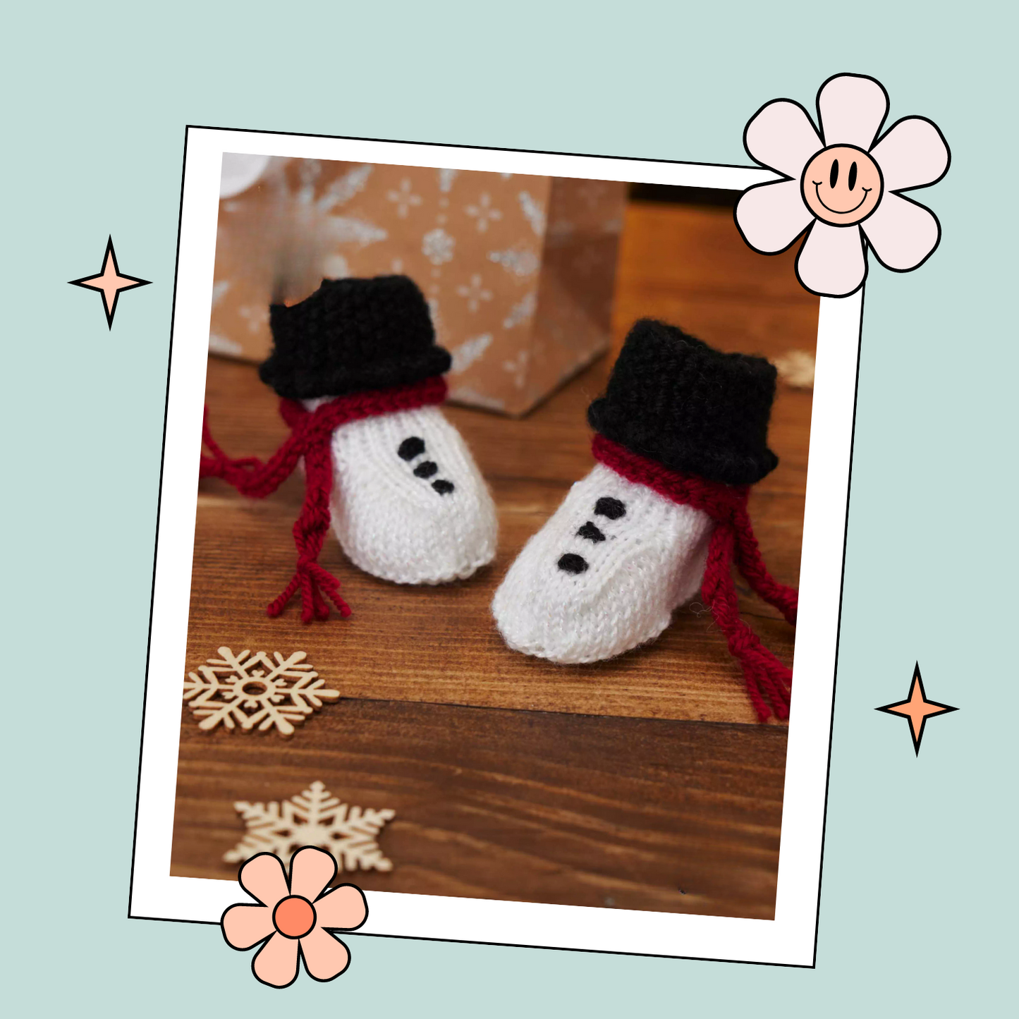 Snowman Baby Bootees, Christmas Shoes - Knitting Pattern