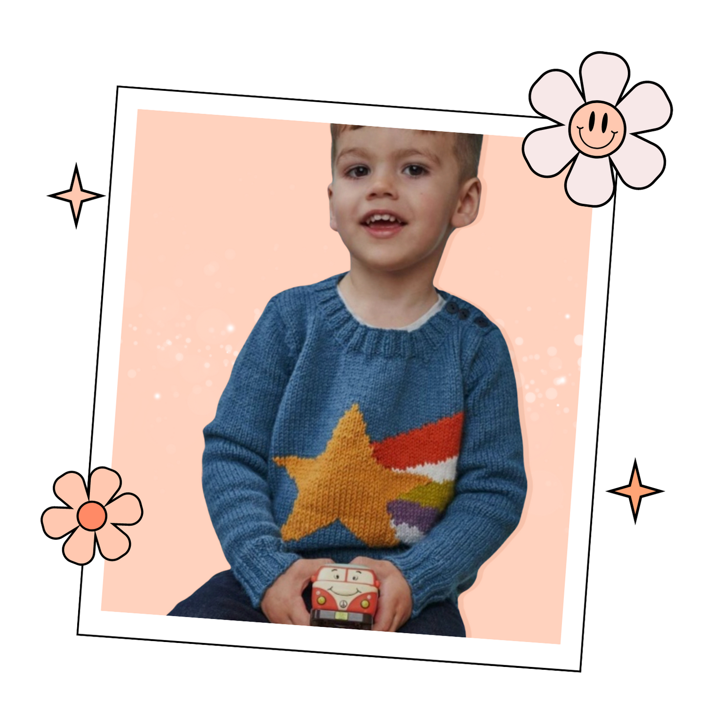 Starry Night Sweater, Kids Intarsia Star Motif Jumper - Knitting Pattern