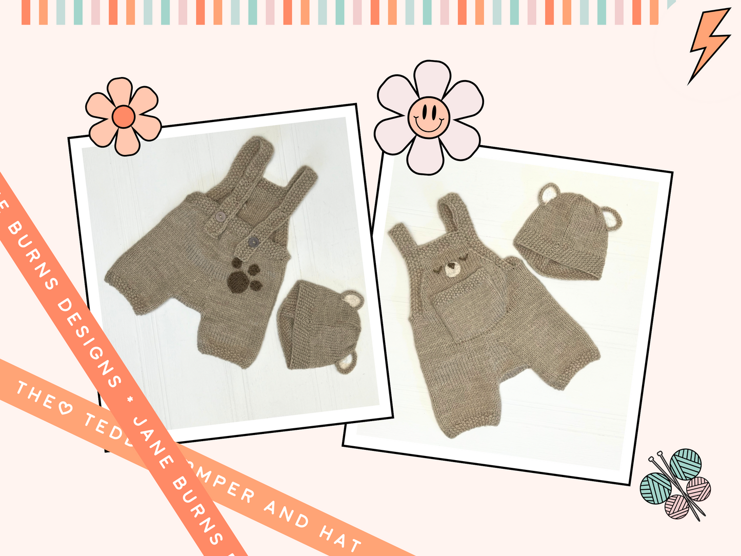 baby bear romper and hat knitting pattern by jane burns