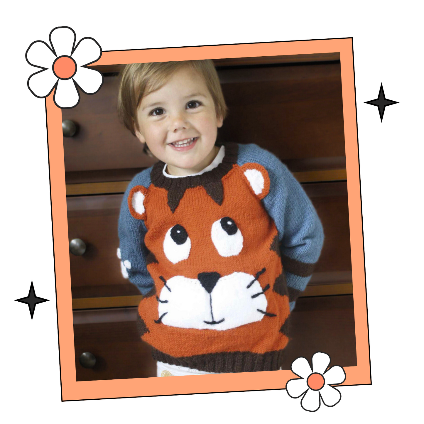 Tiger Paws, Intarsia Kids Big Cat Themed Jumper - Knitting Pattern