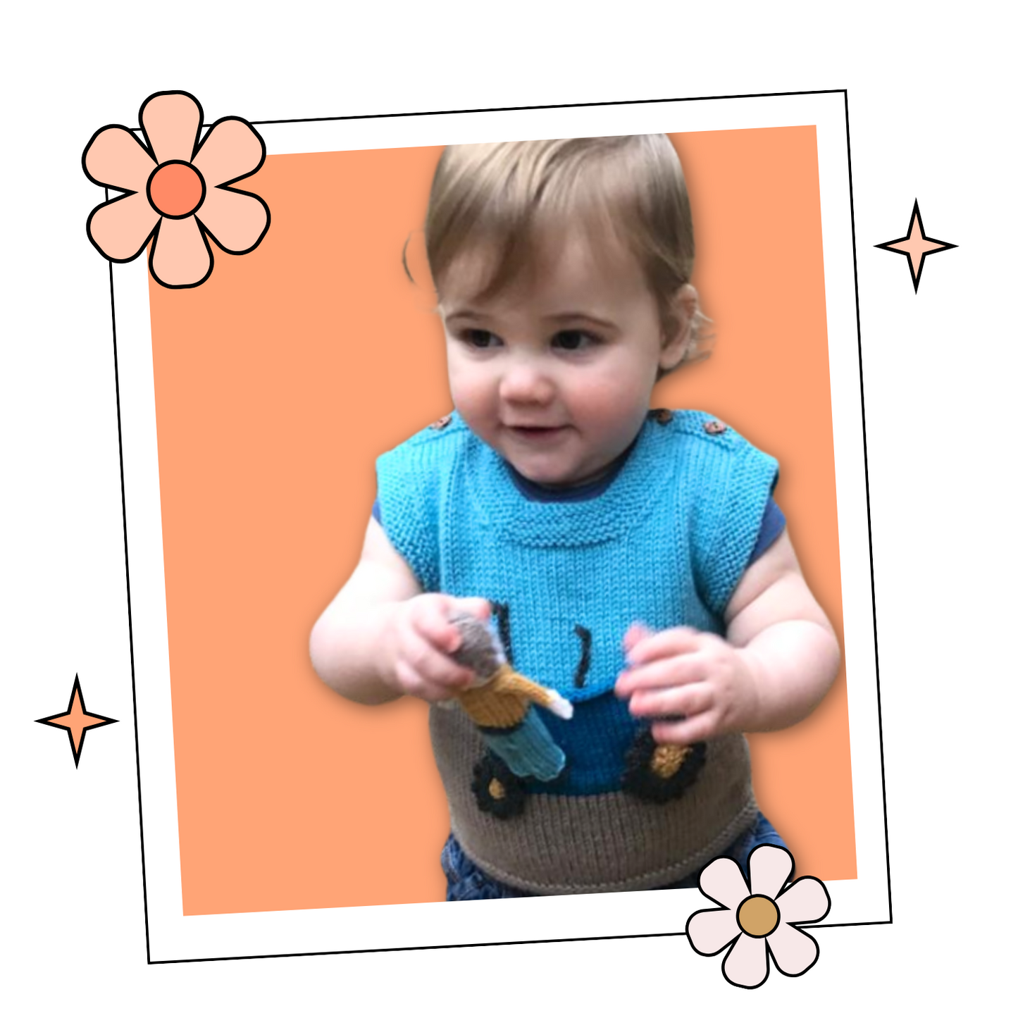 tractor tank top and farmer toy  knitted vest, baby vest knitting pattern