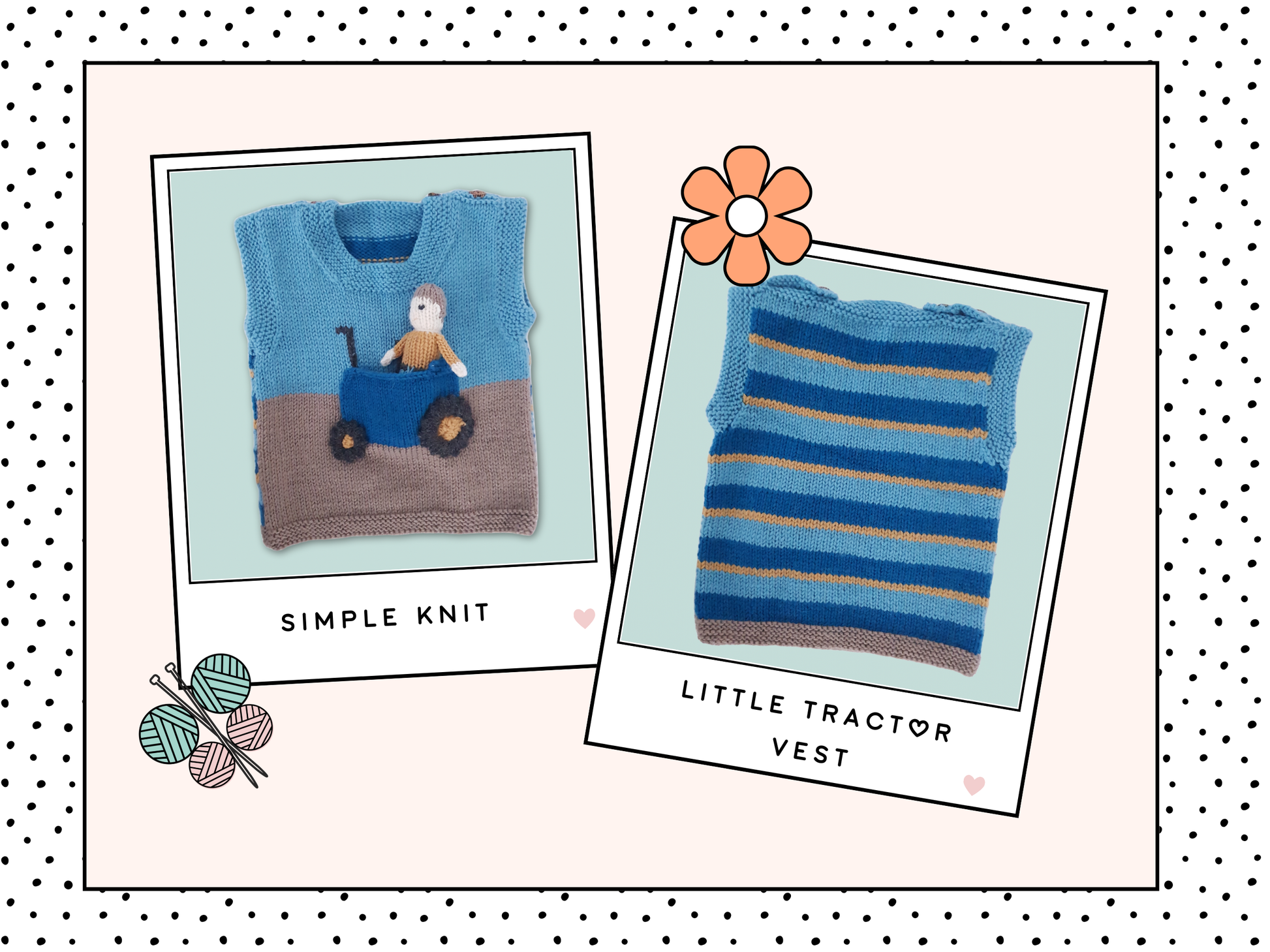 tractor tank top and farmer toy  knitted vest, baby vest knitting pattern