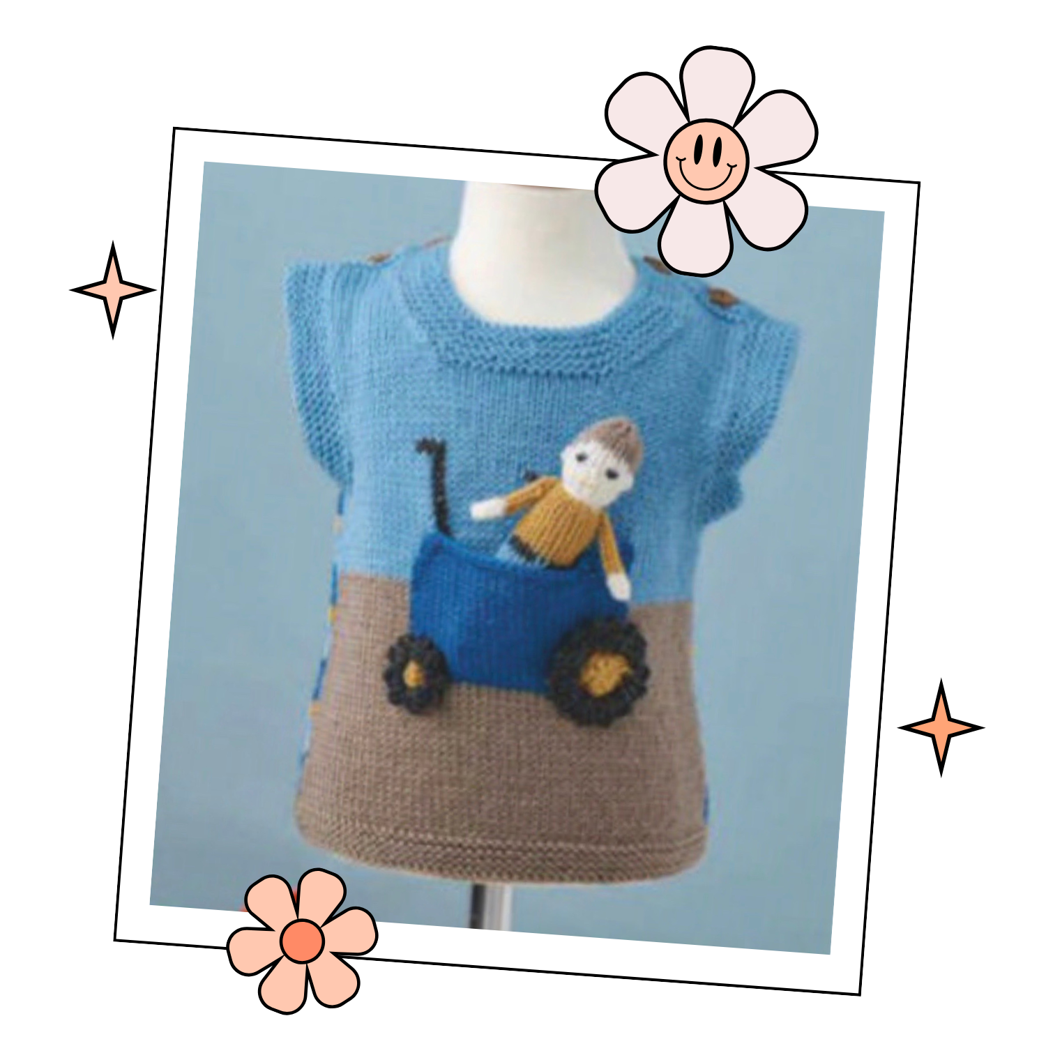 tractor tank top and farmer toy  knitted vest, baby vest knitting pattern
