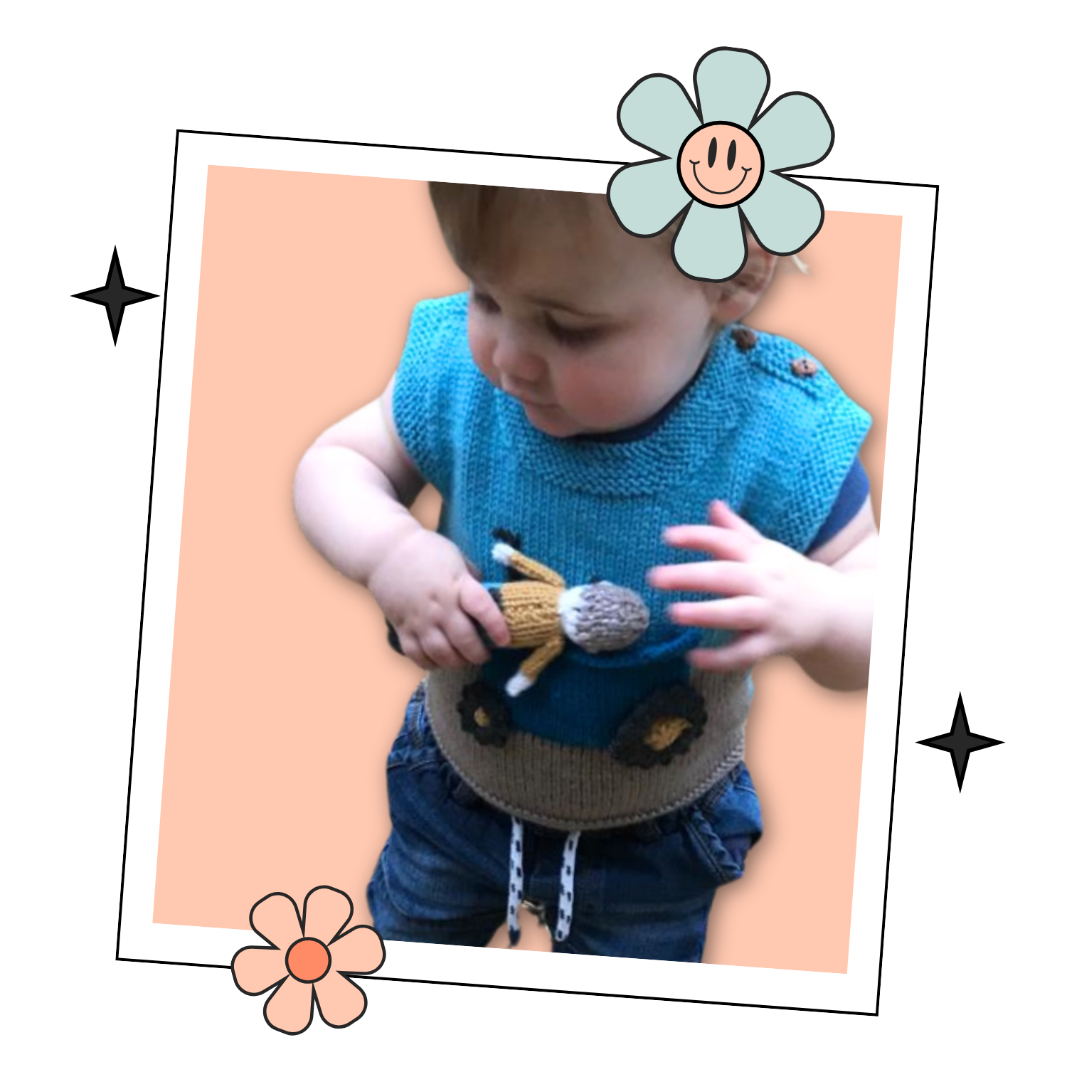tractor tank top and farmer toy  knitted vest, baby vest knitting pattern