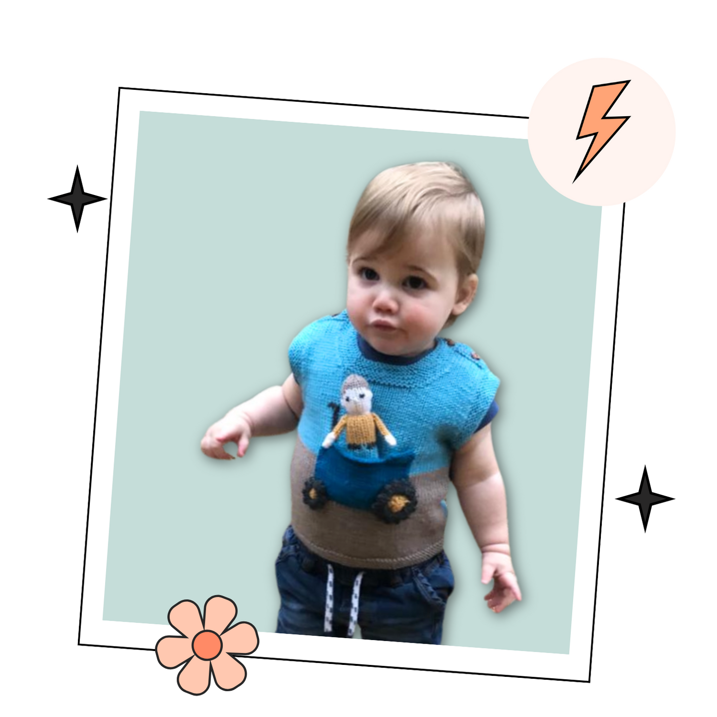 tractor tank top and farmer toy  knitted vest, baby vest knitting pattern