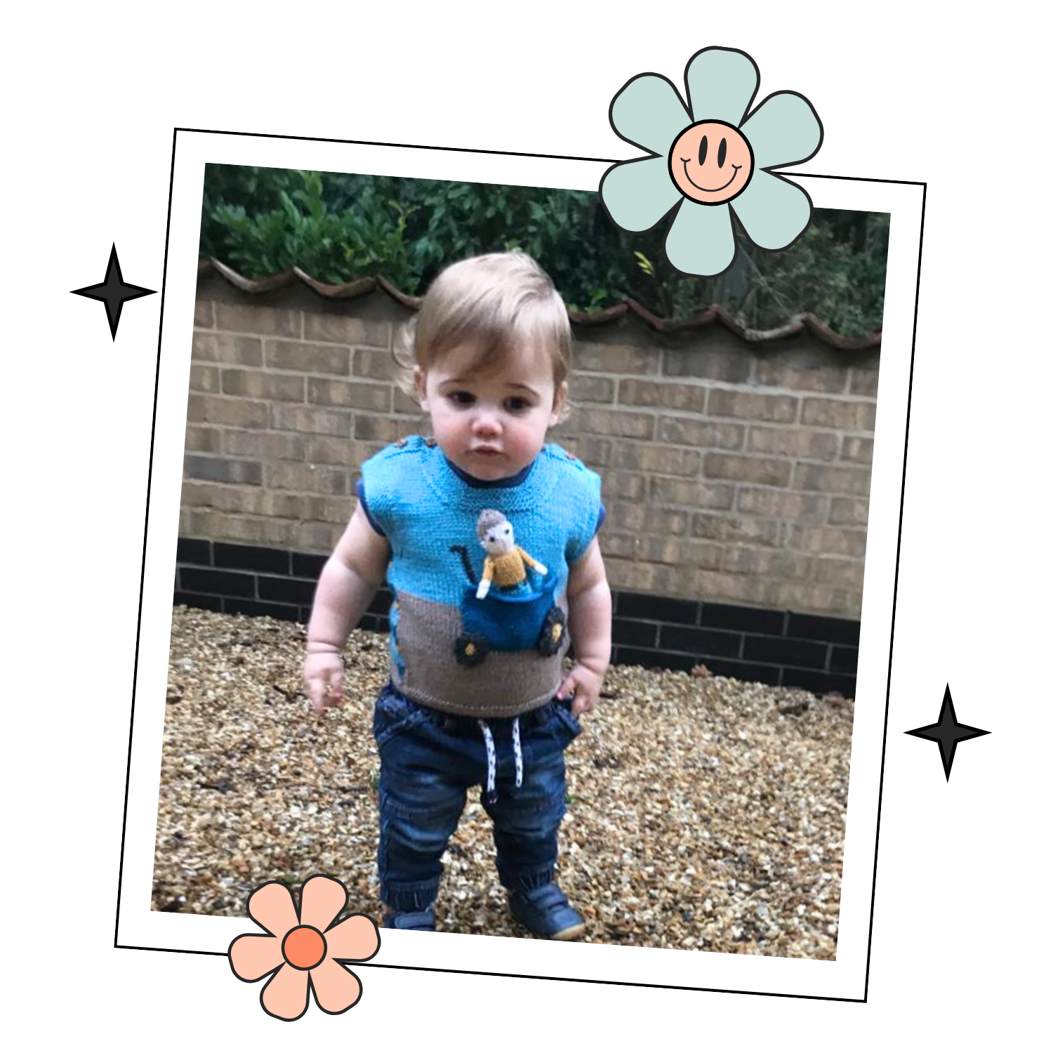 tractor tank top and farmer toy  knitted vest, baby vest knitting pattern