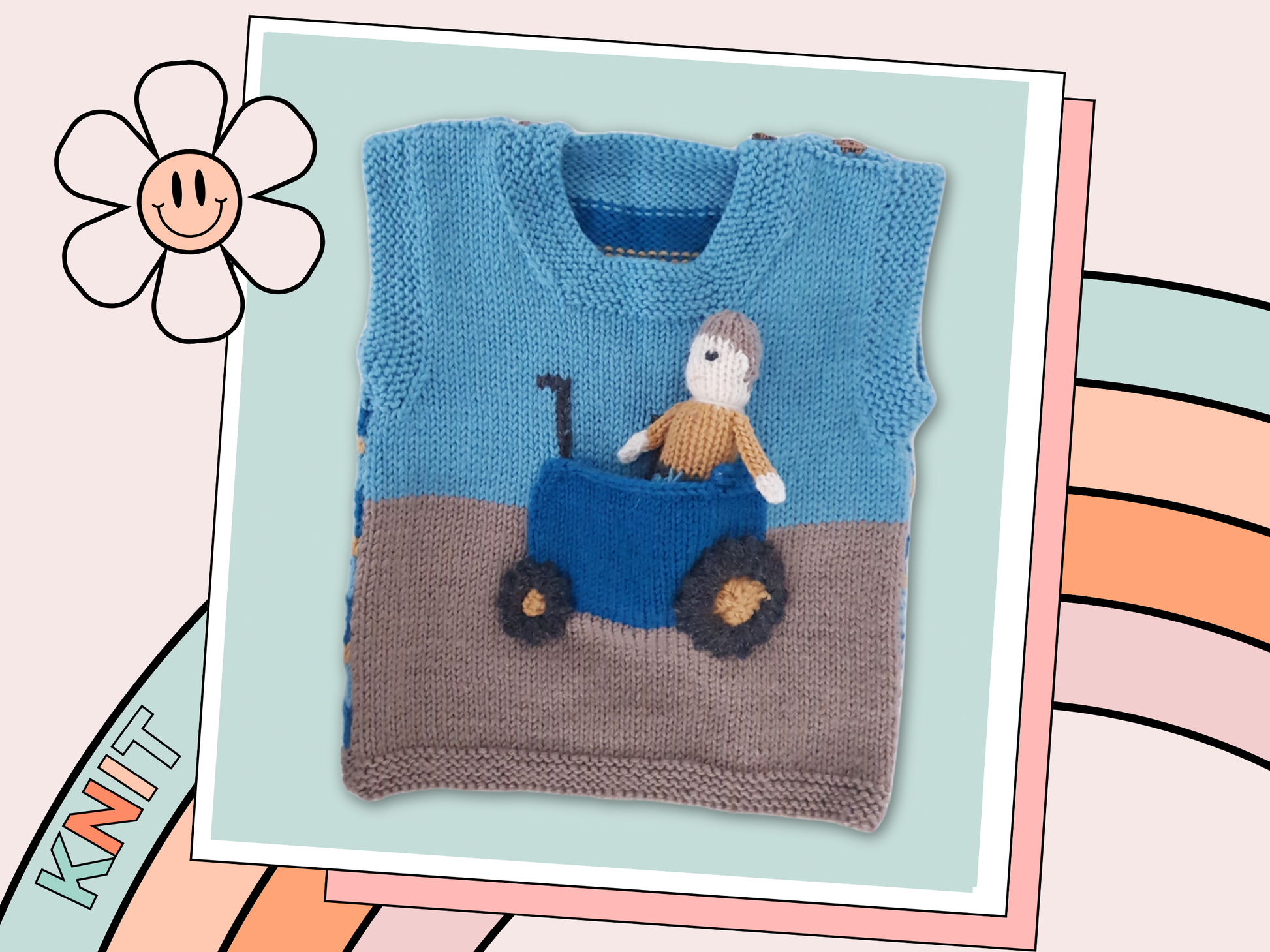 tractor tank top and farmer toy  knitted vest, baby vest knitting pattern