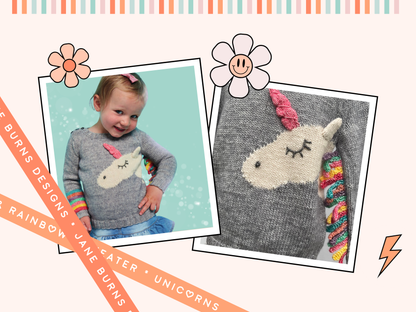 Unicorn & Rainbows KIDS Sweater Pattern, Intarsia Unicorn Jumper - Knitting Pattern